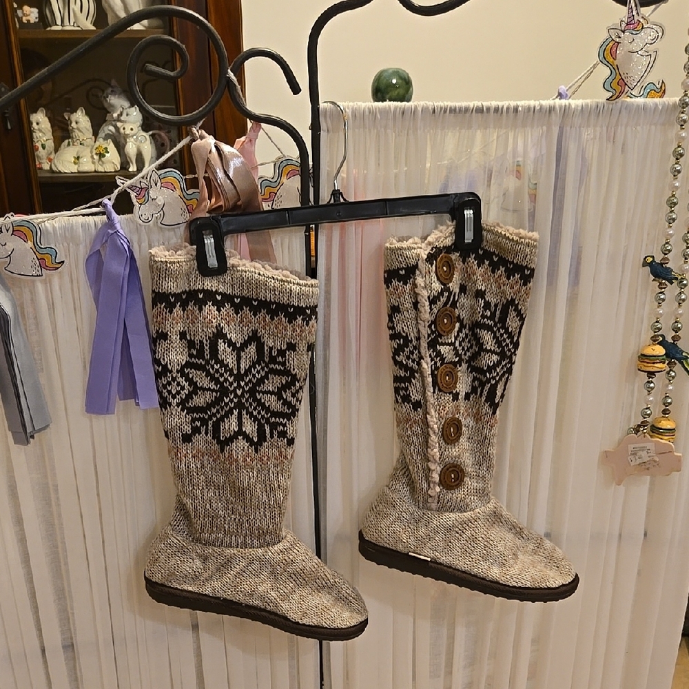 Cozy Knit Snowflake Boots with Buttons